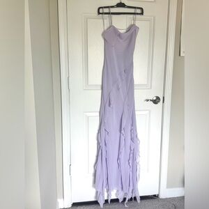 Mango Ruffled detail dress|Elegant Lavender Evening Gown